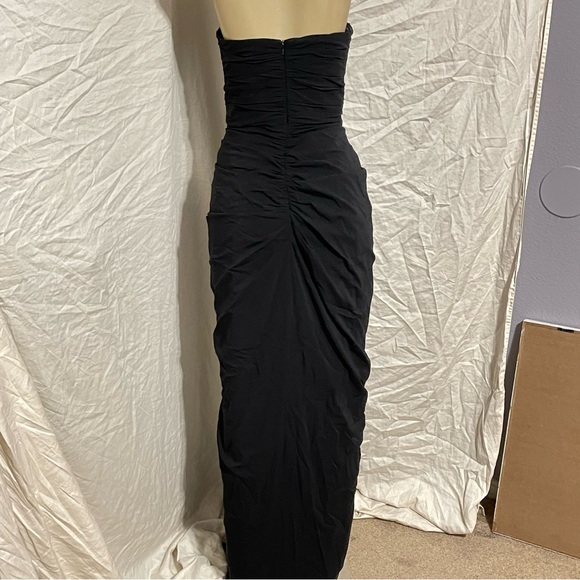 Badgley Mischka Collection black silk strapless ruched side sequin fitted dress - Picture 8 of 13